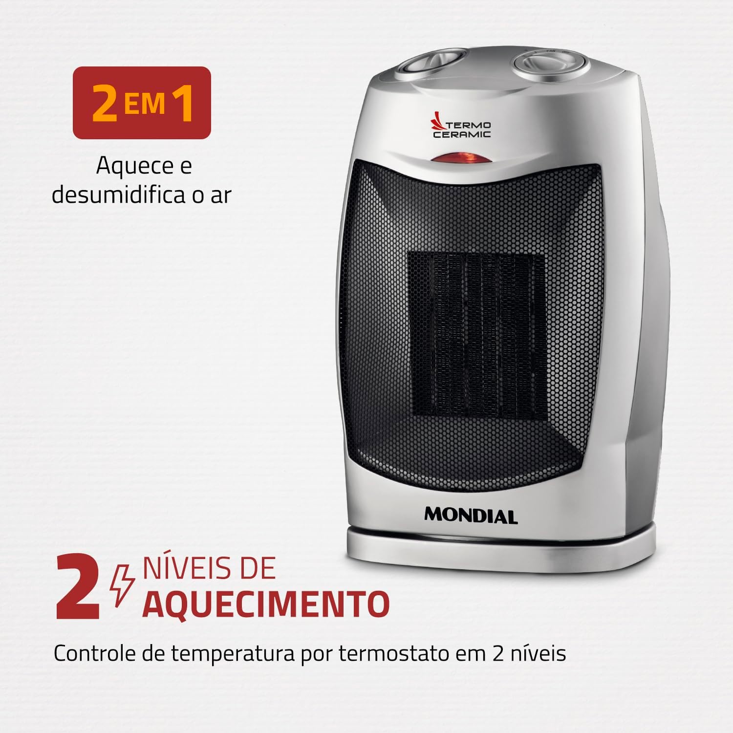 Aquecedor Termo Ceramic Mondial A-05 1500W 110V Preto Prata — foto 2
