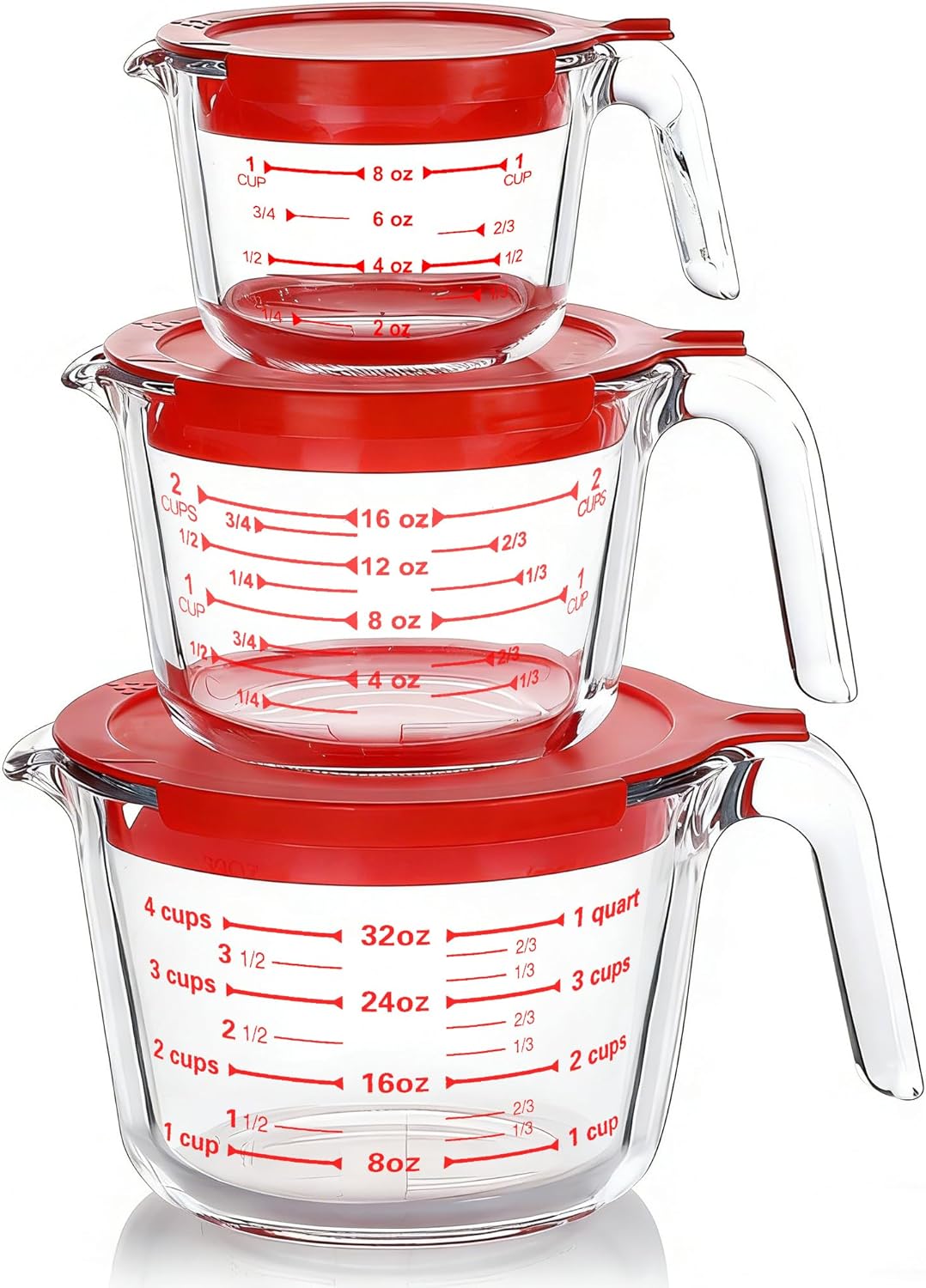 Conjunto de 3 Copos Medidores de Vidro Borossilicato 250ml, 500ml e 1000ml