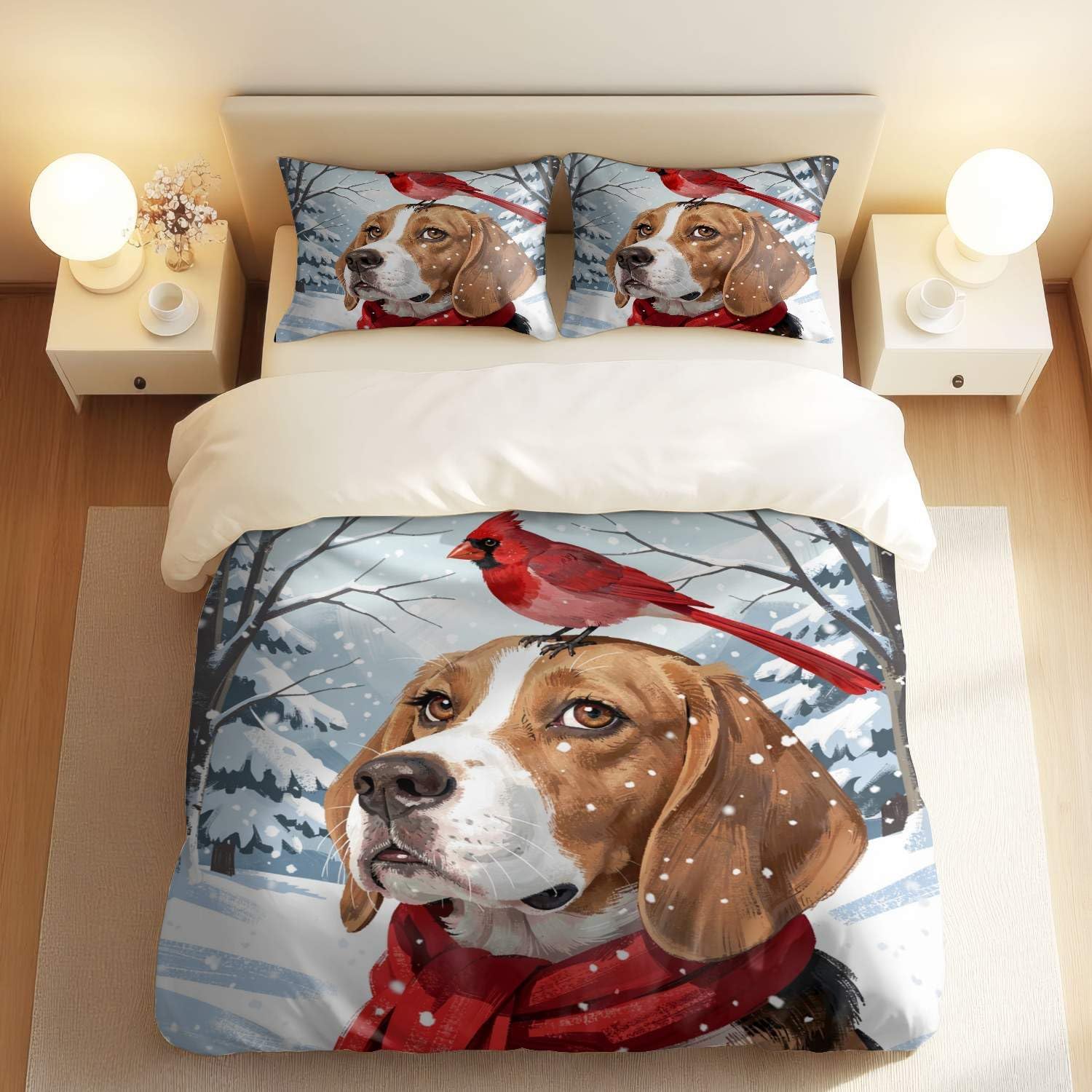 Conjunto de Capa de Edredom Infantil Floral com Desenho de Cachorro - 3 Peças