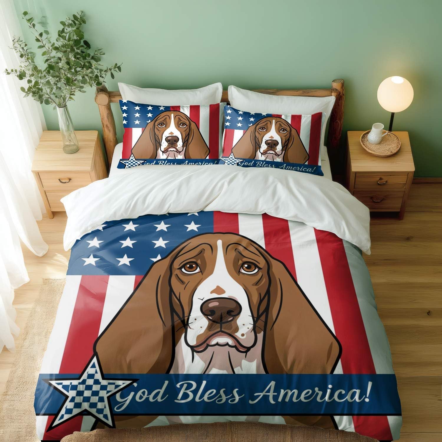 Conjunto de Capa de Edredom Girassol com Cachorro Aquarela - 3 Peças