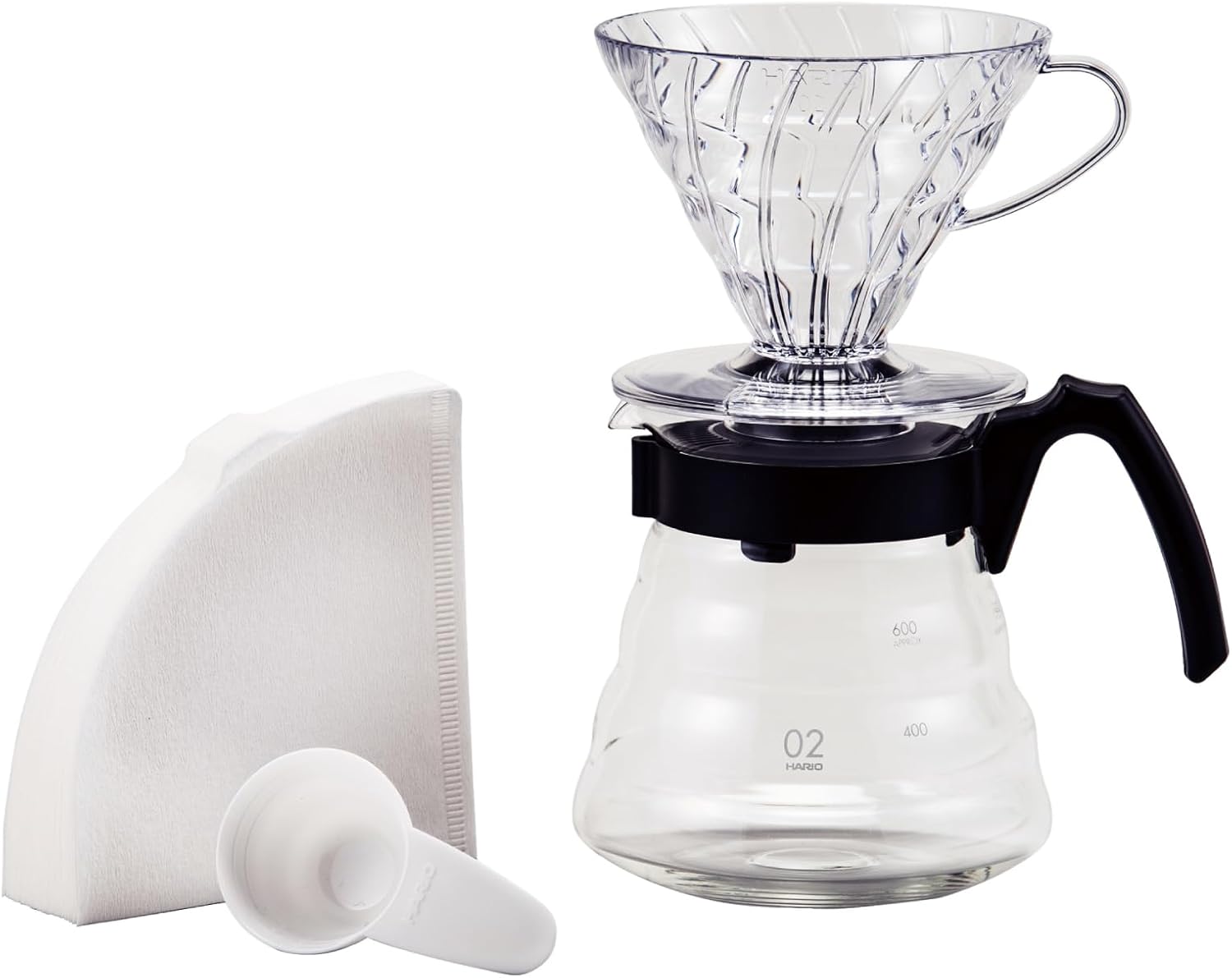 Conjunto Kit V60 Hario para Preparar Café - Acrílico Transparente e Jarra de Vidro