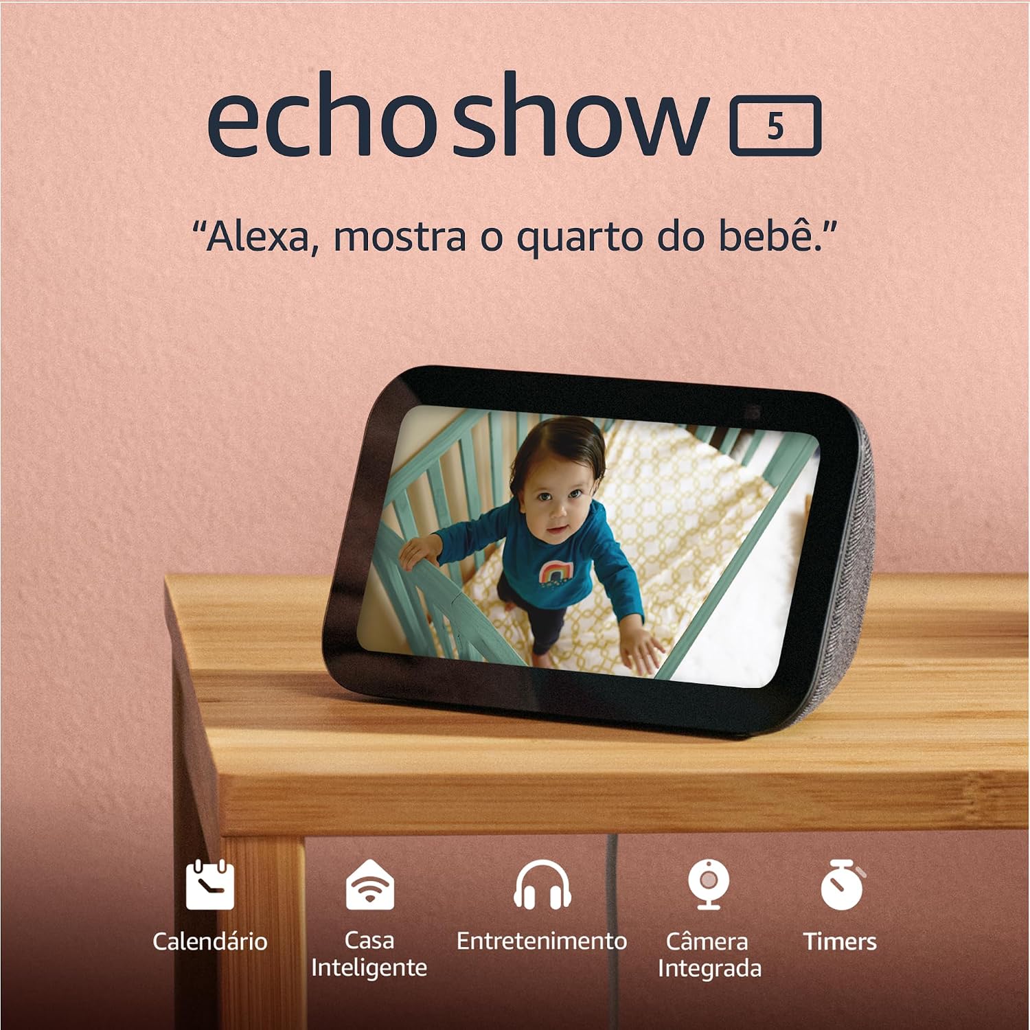 Echo Show 5 | Smart display com Alexa, som potente e câmera integrada | Cor Preta