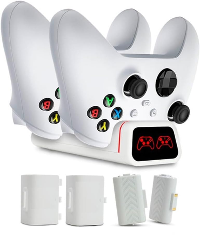 Estação de Carregamento para Controles Xbox Series SX e One - Dock Duplo Branco com 2 Baterias Recarregáveis