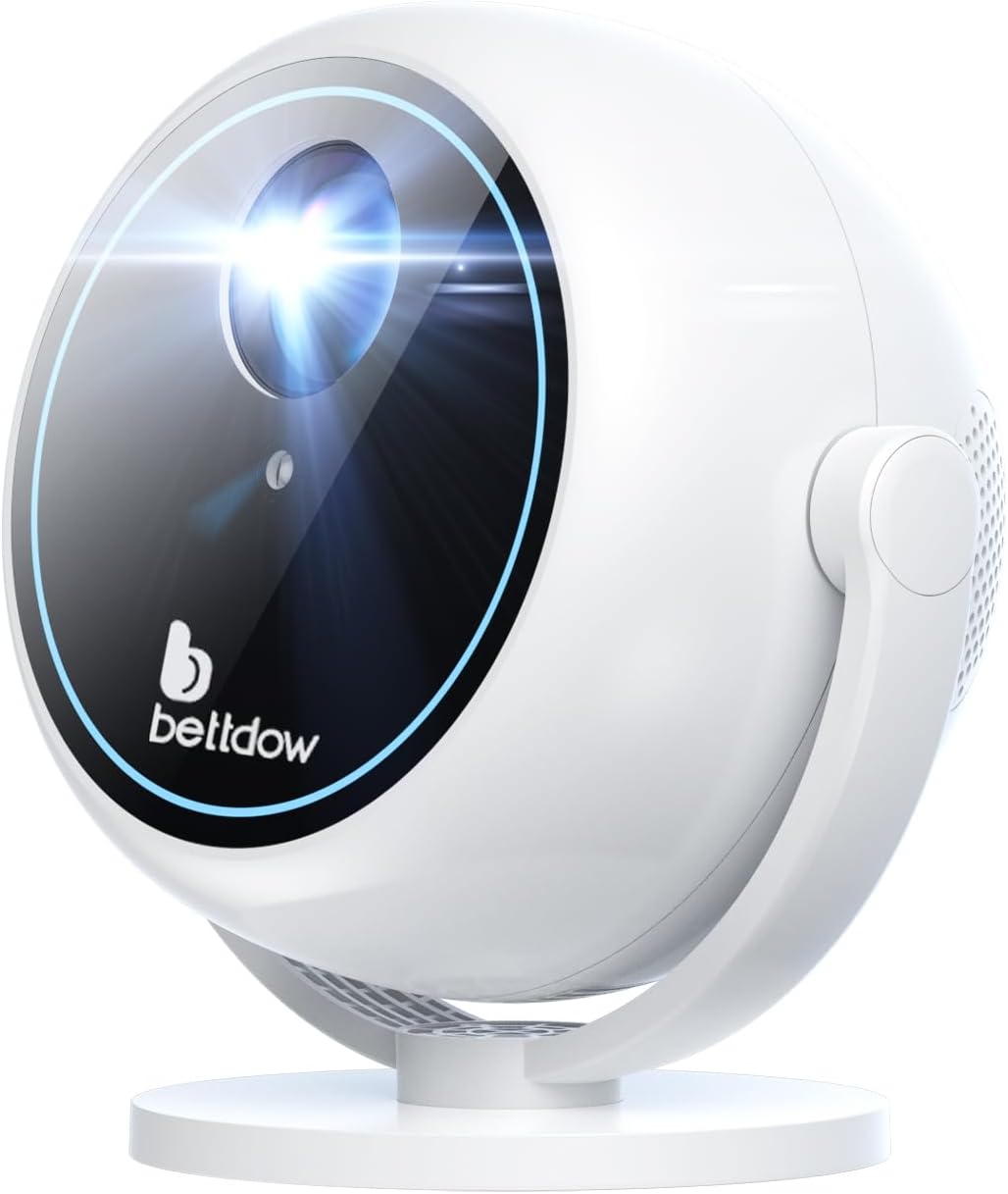 Bettdow Mini Projetor Portátil 360° - 1080p, 9000 Lumens, Android TV