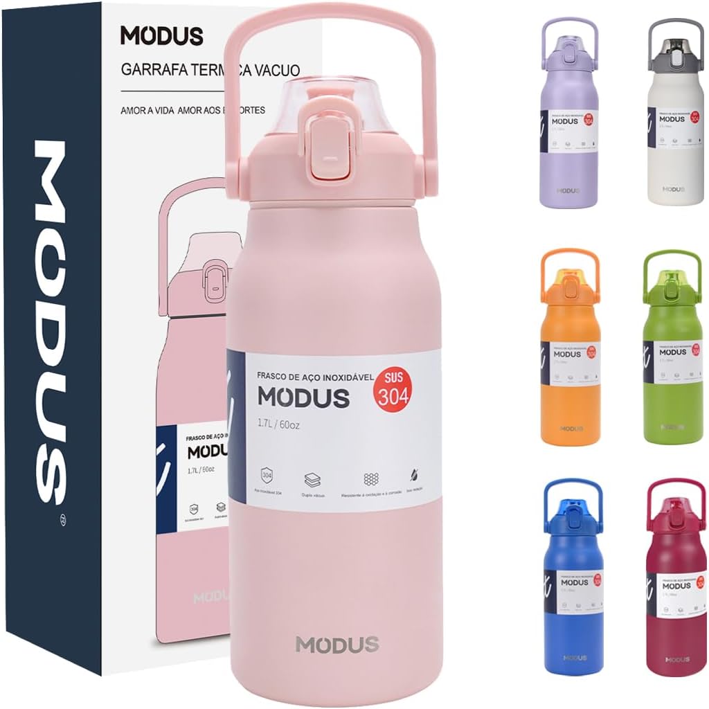 Garrafa Térmica 1700ml - Aço Inoxidável, Duplamente Isolada, Canudo Automático e Base Anti Derrapante (Rosa)