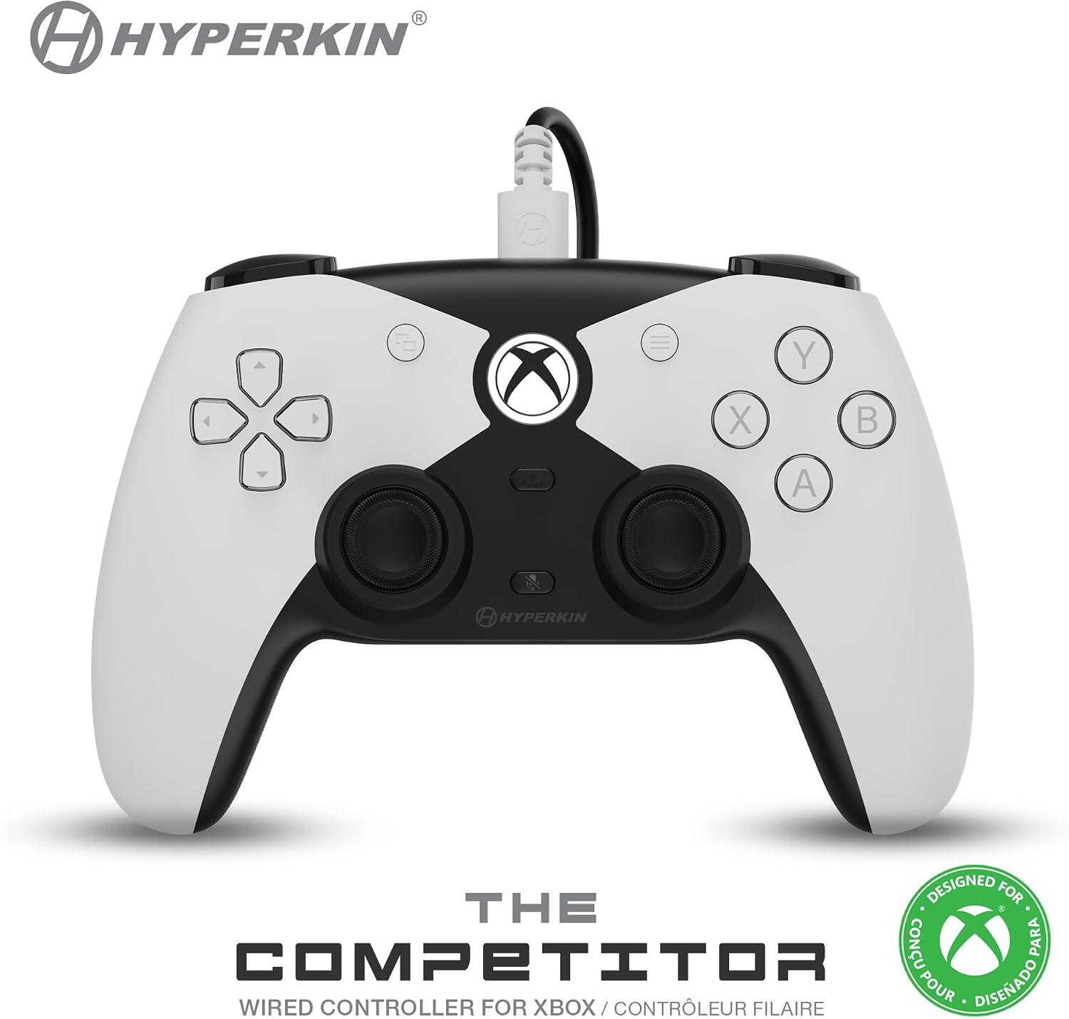 Hyperkin Competitor Wired Controller - Controlador com Licença Oficial para Xbox Series X|S, Xbox One, Windows 10|11, PC (Branco)