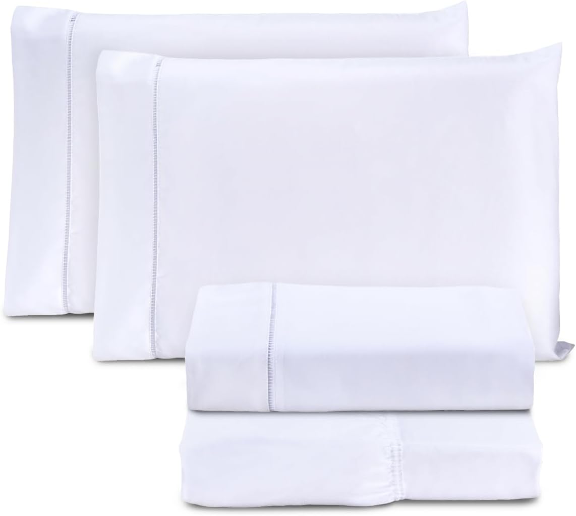 Jogo de Cama Casal Queen Percal 400 Fios Ponto Palito 4 Peças Branco