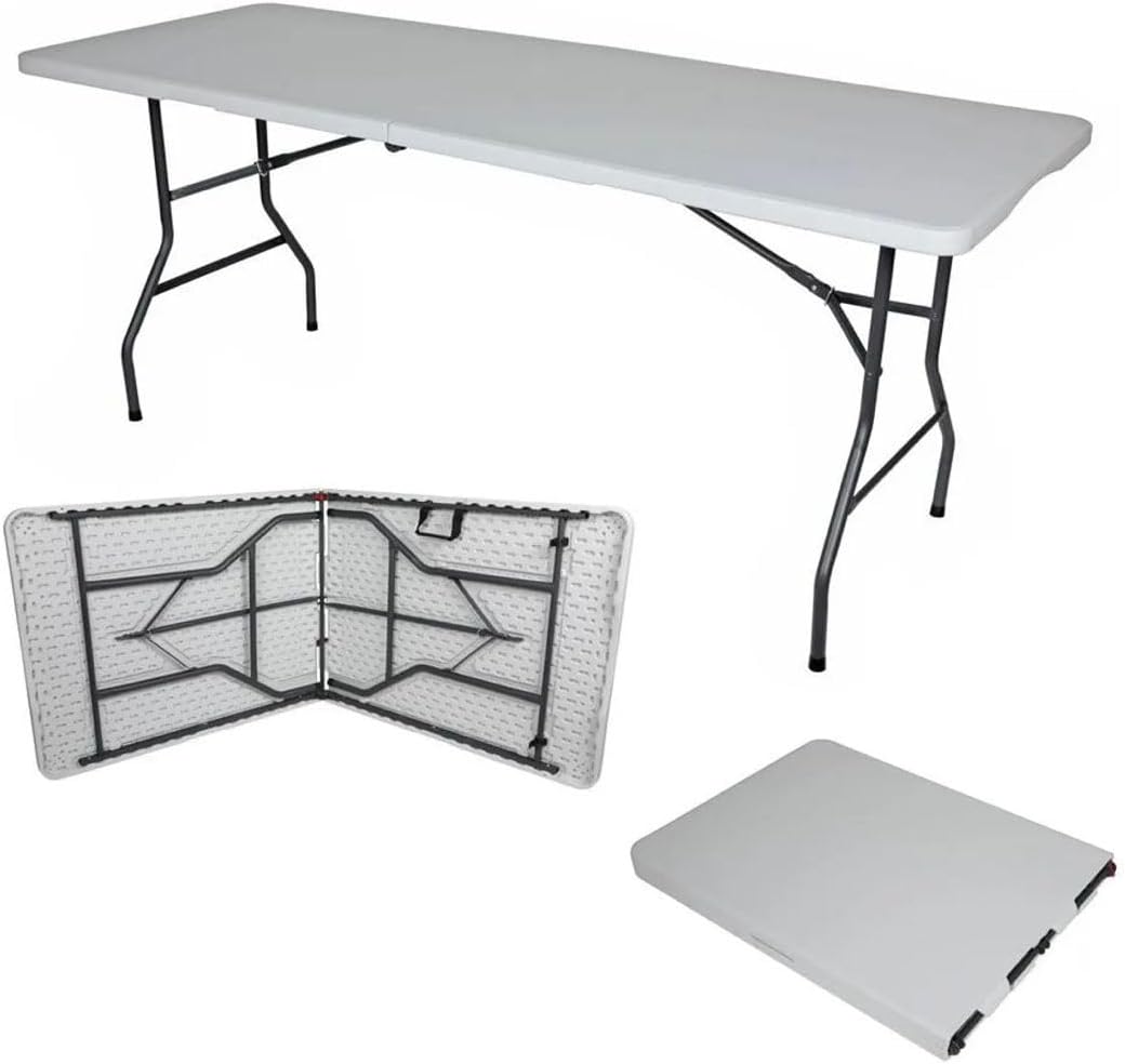 Mesa Dobrável Vira Maleta 1.80m Branca para Camping e Eventos