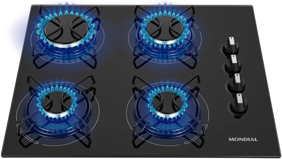 MONDIAL Cooktop a Gás CTG-01, 4 Bocas, Preto/Inox, Bivolt