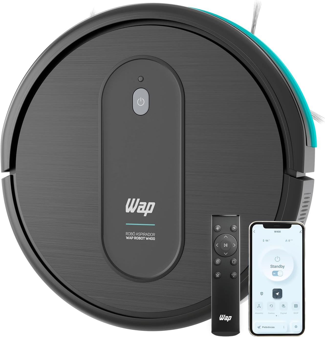 Robô Aspirador WAP Robot W400 Slim 7,5cm Wi-Fi Controle Remoto