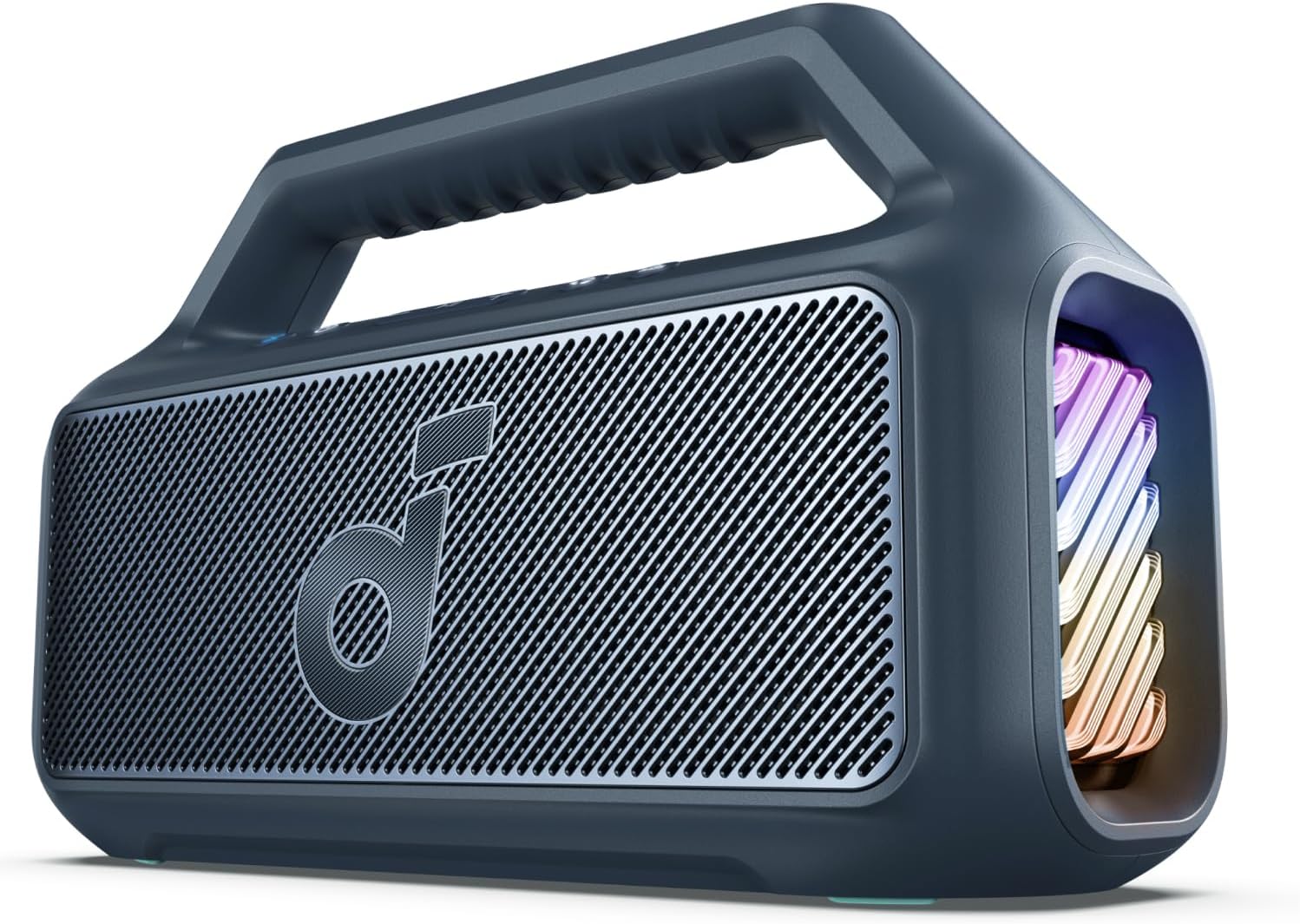Soundcore Boom 2 Anker Caixa de Som Portátil Bluetooth 80W Subwoofer IPX7 Flutuante Luzes RGB Azul